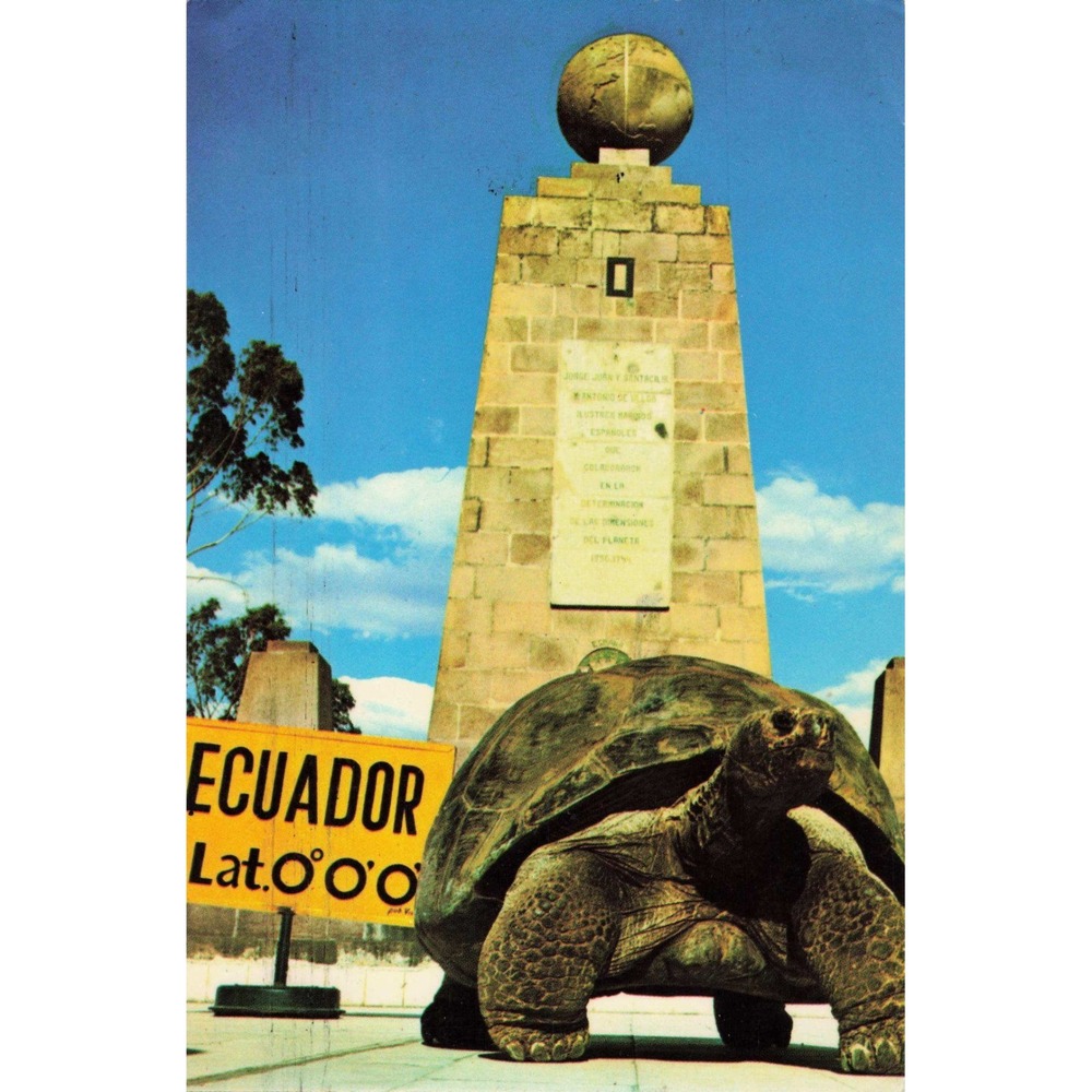 Vintage Quito Ecuador Postcard Galapagos Tortoise Mitad del Mundo Monument VG - Picture 1 of 2